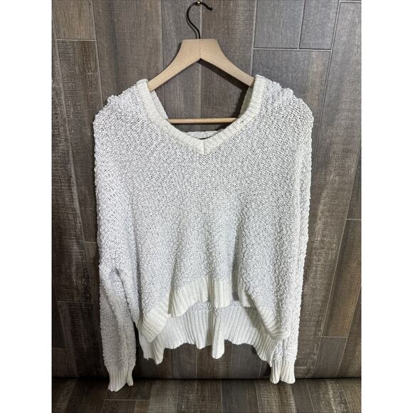 POL Sweaters - POL S Popcorn Knit Oversized Cropped Hoodie Sweater Long Sleeve‎ Neutral Cream